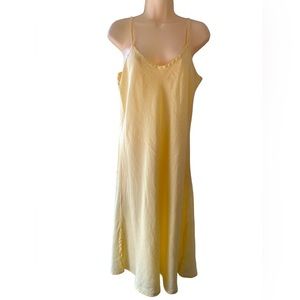 FLAX Pale Yellow Midi Linen Slip Dress Adjustable Straps Size M